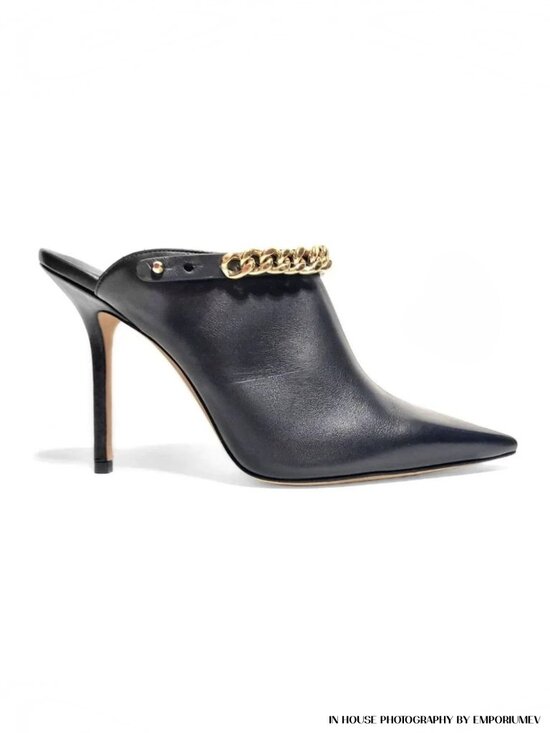 Jimmy Choo Shoes - Jimmy Choo Lexx 100 Black Leather Gold Color Chain EU 37 US 7 Mules